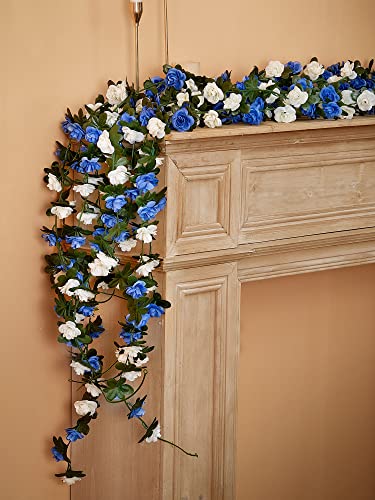 PARTY JOY 8pcs 65.6Ft Flower Garland, Fake Rose Vine Artificial Flowers Hanging Rose Ivy Garland for Room Wall Decor Hanging Baskets Wedding Arch Garden Background Decor - color: 8pc-blue-white, size: 8PC