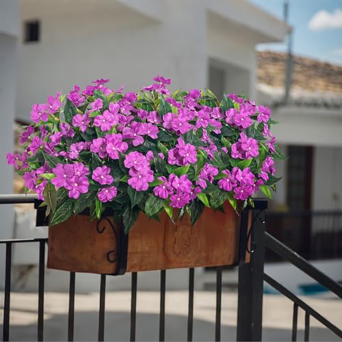 Fake Flowers Artificial Flowers for Outdoor，Artificial Impatiens Bouquet Flowers for Outdoors，Spring Flowers Artificial Impatiens Outdoor Silk Fake Flowers Indoor Decor 4PCS(Purple) - color: Purple-4