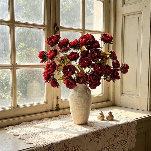 6 Pack 30" Artificial Peonies Flowers for Vase, Fake Silk Peony Long Stem Flowers for DIY Bouquets Wedding Centerpieces Home Decor (Red) - color: Red