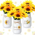 Ziliny Artificial Sunflower Decor Set of 3 Sunflower Table Centerpiece with Mason Jar Fake Flowers for Farmhouse Kitchen Dining Table Tiered Tray Wedding Baby Shower Centerpiece