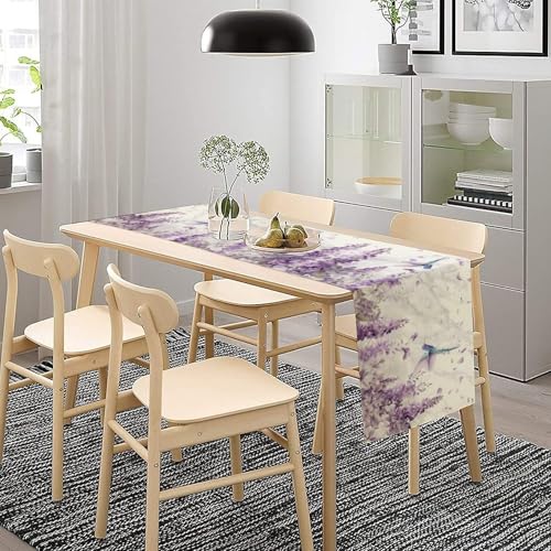 Hummingbird Table Runner,Spring Watercolor Purple Lavender Print Table Runner for Holiday Kitchen Living Room Home Party Decor 13x36 Inch - color: Hummingbird-3, size: 13x36in
