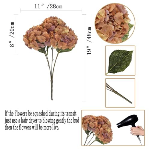 2Bouquets Artificial Fake Flowers Plants Silk Hydrangea Arrangements Wedding Bouquets Decorations Plastic Floral Home Kitchen Garden Party Festival Bar DIY(Brown Yellow) - color: Brown Yellow