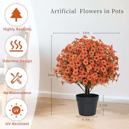 24" Artificial Fall Potted Plants Outdoor Set of 2, UV Resistant Faux Daisy Mums Flowers with Eucalyptus, Decorative Plants in Pots for Front Porch, Patio & Entryway - color: Fall Red, size: 24in Daisy Eucalyptus