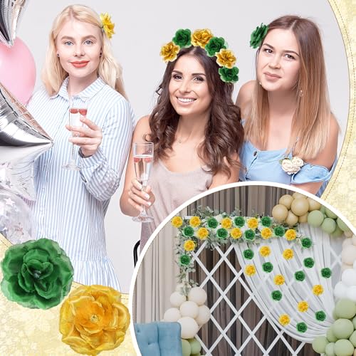 Yunlly 100 Pcs Artificial Flowers Fake Silk Roses Long Stem Rose Bouquet Wedding Party Home Decor for DIY Baby Shower Centerpieces Tables Home Decorations(Green,Gold) - color: Green,gold