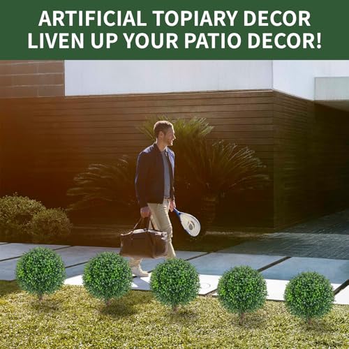 25 Inch Artificial Boxwood Topiary Ball Trees Set of 4, UV Resistant Faux Shrubs with Stable Base, Realistic Indoor Outdoor Fake Plants for Front Porch, Garden, Patio & Home Decor - color: Light Green