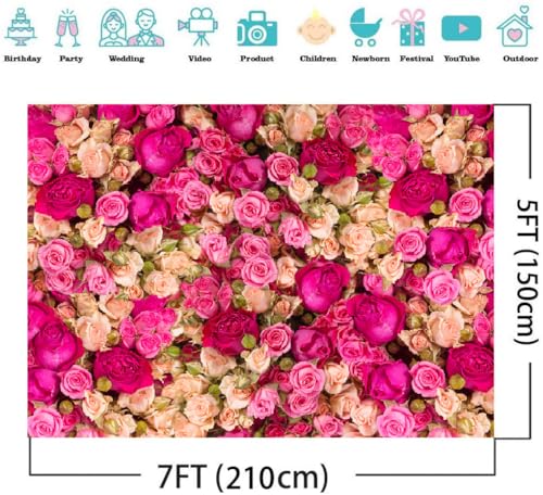 7x5ft Pink Red Rose Photo Backdrop Vinyl Studio Background for Valentine's Day, Mother's Day, Birthday Party DH-358 - size: 7X5FT