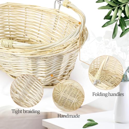 Barydat Small Wicker Basket with Handle Flower Girl Baskets Oval Willow Woven Braided Gift Basket for Weddings Picnic Baby Shower Home Garden Decor(6 Pcs,Beige,9" x 7" x 4") - color: Beige, size: 9" x 7" x 4"