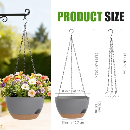 8 Inch Hanging Planters for Indoor Outdoor Plants, 4 Pack Plastic Self Watering Hanging Baskets with Drainage Holes and Chain for Garden Porch - color: Colorful