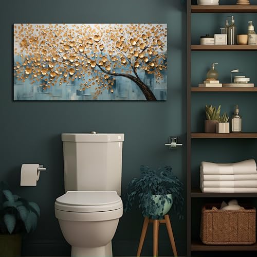 Tree Painting Wall Pictures for Living Room Gold Canvas Wall Art for Bedroom Ready to Hang 20 x 40 Inch - color: Gold, size: 40"L x 20"W