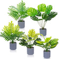 Suncalla 5 Pcs 11 inch Artificial Potted Tropical Plants Indoor Small Faux Monstera Plant in White Pebbles Pots Fake Greenery Table Centerpiece for Home Living Room Kitchen Office Shelf Bedroom Desk