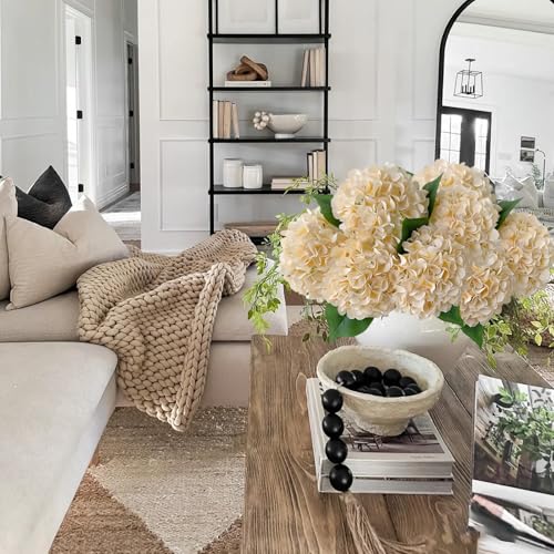 ZYTUYO 5 Pcs Champagne Yellow Silk Hydrangeas Artificial Flower Boho Dried Touch Hydrangeas 20'' Faux for Fall Home Decor Kitchen Living Room Porch Wreath Xmas Wedding Flower Arrangement - color: Champagne Yellow