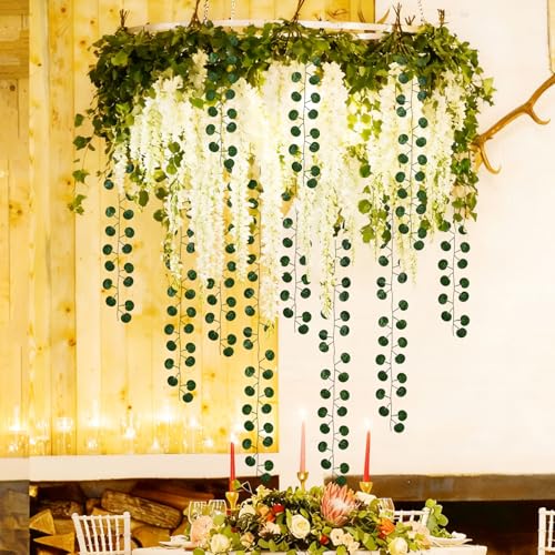 Suncalla 48 Pack Wisteria Hanging Flowers and Ivy Vine Garland Set 24 Artificial Silk Wisteria Vines 24 Fake Greenery Leaves for Wedding Arch Party Baby Shower Home Room Wall Forest Garden Decoration