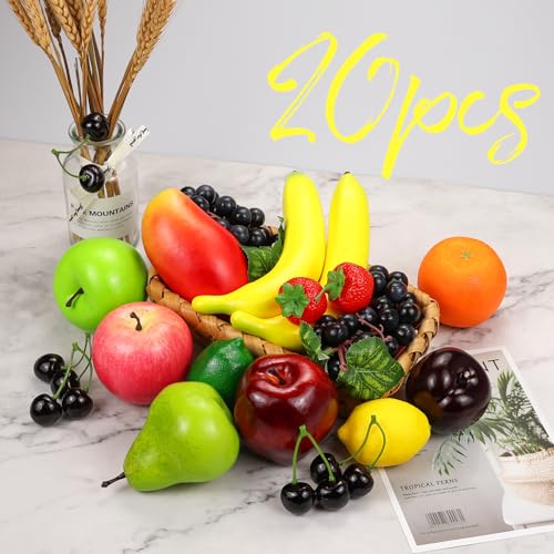 Lorigun Artificial Fruits Pack, Fake Fruits for Home Decor, Simulation Fruit Set, Party Chirstmas Decortion, Fruit Modle for Photoshoot, Fake Strawberry, Mango, Bananas. Total 20 Pieces/Set - color: 20 Pcs Fake Fruit-3