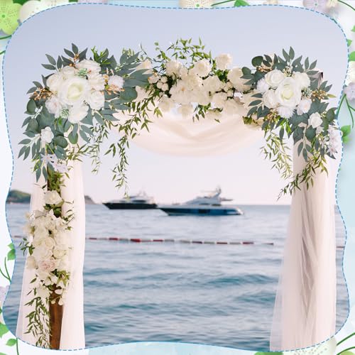 Wedding Arch Decorations 2 Pack - Reusable Artificial Hanging Flowers Floral Swag Greenery Garland for Wedding Welcome Sign Backdrop Bridal Ceremony Reception Backdrop Decoration - color: White