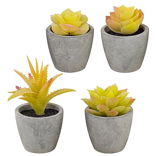 Set of 4 Small Yellow Fake Succulent Plants - Mini Artificial Succulents for Bathroom, Living Room, Office Desk, Coffee Table, Kitchen Shelves - Aesthetic Indoor Shelf Decor - color: 4pcs Yellow