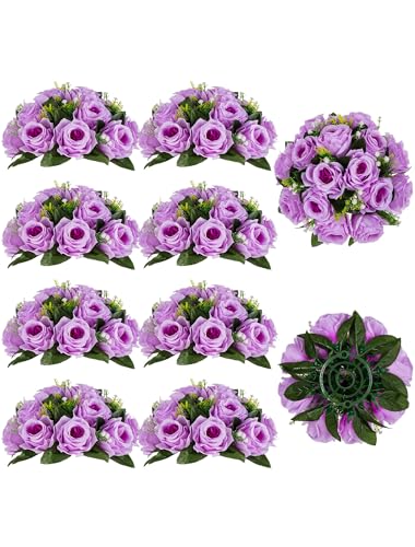 BLOSMON Flower Balls Wedding Rose Centerpieces: 10 Pcs Lilac Fake Flowers Lilac Kissing Balls Decor Lilac Artificial Floral Arrangements Flower Bouquet of Roses Home Party Table DIY Decorations - color: Lilac
