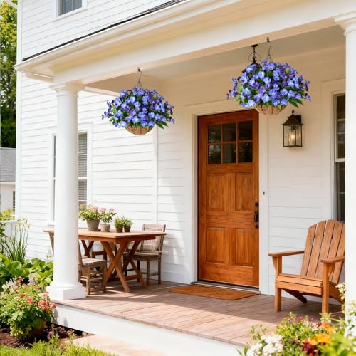 Hommyea Artificial Fake Flowers for Outdoor, 6 Bundles UV Resistant Faux Plants Decoration Silk Flowers No Fade Plastic Flowers for Outside Planters Home Porch Patio Yard Garden Decor - color: Dark&light Blue