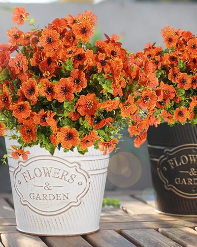 Fall Flowers Artificial for Decoration, Faux Mums for Outdoor Planters, 12 Bundles Fake Mums for Home, Orange Flowers for Thanksgiving, Front Porch Fall Decor, Garden Patio Home Aesthetic - color: Orange