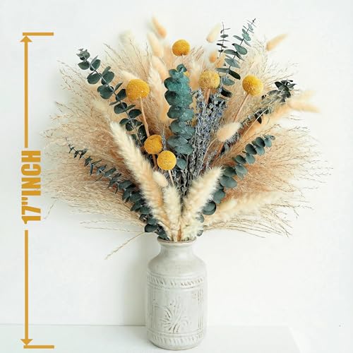 Dried Pampas Grass Bouquet – Boho Pampas Grass Decor for Home, Vase Fillers & Wedding — Natural Dried Flowers, Tall Pampas Grass for Floor Vase, Coastal, Scandinavian & Boho Room Decor (No Vase)