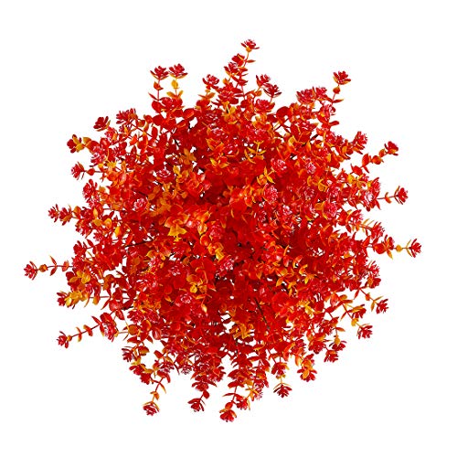 Happylife 6 Bundles Artificial Flowers, Fake Artificial Greenery UV Resistant No Fade Faux Plastic Plants for Wedding Bridle Bouquet Indoor Outdoor Home Garden Kitchen Office Table Vase (Red) - color: Fall