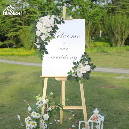 Pack of 2 Artificial Flowers for Backdrop Decoration, Wedding Arch Flowers,Reception Welcome Sign, Eucalyptus Garland, Suited to Aisle Decor and Wedding Arches(White) - color: White