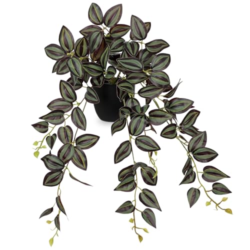 DILATATA Fake Plants Artificial Potted Plants 20 Inch Faux Peperomia Ivy Vine Plant Hanging Plant for Home Office Desk Shelf Indoor Outdoor Decor - color: Wandering Jew-green&purple