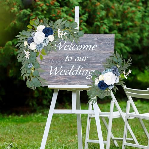 Wedding Arch Flowers (Pack of 2), Artificial Dusty Blue Flowers Faux Flower Swag Welcome Sign Floral Arrangements for Wedding Ceremony Reception Party Home Decor - color: Blue