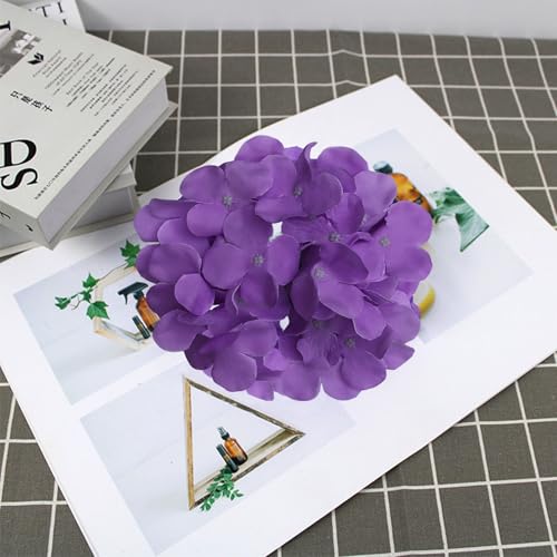 HinyoCo 32 Pcs Silk Hydrangea Artificial Flowers Hydrangea Heads No Stems, Used for Home Wedding Party Decoration (Purple) - color: Purple