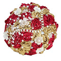 Bridal Wedding Bouquet with Rhinestone Brooch Pearl Bouquet for Bride Bridesmaid Quinceanera Satin Rose Flower Bouquet Wedding Burgundy and Gold 8.7in - color: Burgundy and Gold (Standard Size: Dia.8.7")