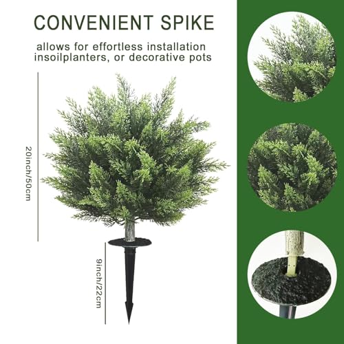 28inch Artificial Topiary Tree Set of 4 Beautiful Realistic Faux Cedar Pines Christmas Trees UV Rated Fake Shrubs for Front Porch Faux Plants Indoor and Outdoor Decor - color: 4pcs-cedar-ball