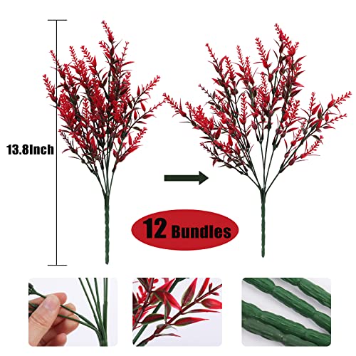 RECUTMS 12 Bundles Artificial Flowers Outdoor Fake Flowers for Decoration UV Resistant No Fade Faux Plastic Plants Garden Porch Window Box Décor, Flores Artificiales para Decoracion(Red) - color: Red, size: 12 Bundles