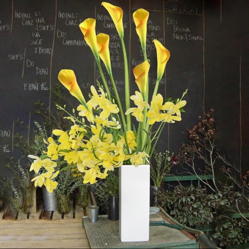 12pcs Fake Orchid Flowers Branches, 21.7in Artificial Cymbidium Flower Stems for Table Centerpiece Wedding Vase Arrangements Office Home Decor (Yellow)