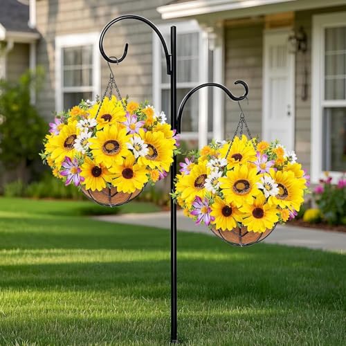 2 Set Sunflowers Artificial Flowers Fake Hanging Basket Flowers UV Resistant Fake Sunflowers Hanging Baskets for Outdoor Outside Patio Garden Porch Spring Summer Decor