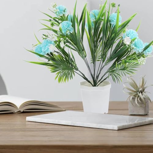 Artificial Light Purple Carnation Bouquet Faux Potted Plant with Pot, Small Artificial Flower Centerpiece for Wedding, Home Decor, and Table Arrangement