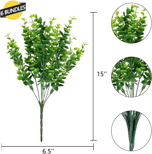 5 Bundles Artificial Eucalyptus Artificial Grasses Fake Greenery Boxwood Stems Fake Plants and Greenery Springs for Farmhouse,Home,Garden,Office,Patio,Wedding and Indoor Outdoor (Green) - color: 6bundles-eucalyptus Leaf