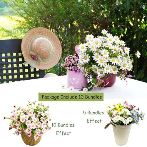10 Bundles Artificial Daisy Flowers Faux Plants for Outdoors Fake Flowers UV Resistant No Fade for Garden Porch Patio Window Box Decoration (White) - color: White