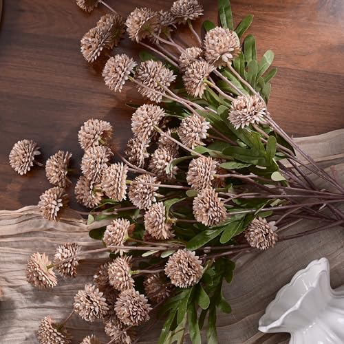 Waipfaru 10pcs Fake Silk Pompon Mum Artificial Flowers, Bulk Faux Mini Chrysanthemums, for Centerpieces Wedding Fillers Champagne Arrangements, No vase, Brown - color: Brown