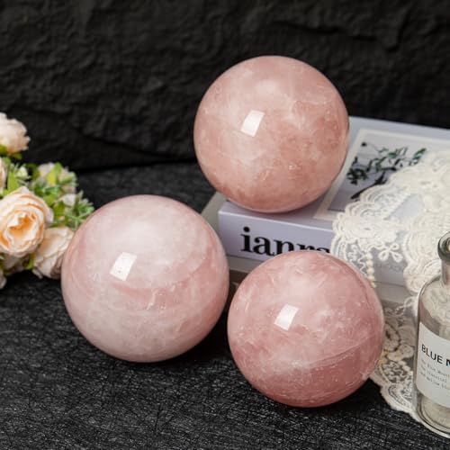 Large Rose Quartz Crystal Sphere Natural Pink Healing Crystal Ball with Stand Meditation Decorative Balls Home Decor 80-90mm/3.1-3.5" - color: Rose Quartz, size: 3.1 - 3.5 inches