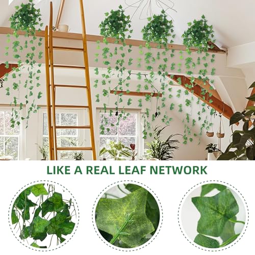 12 Pack Artificial Ivy Garland, 84 Ft Fake Vines Hanging Plants for Room Decor, 72 Leaves Aesthetic Faux Greenery Garland Vines with Strengthened Joint Prevent Leaves Falling Off for Wall Decor - color: 84ft-12pack-vines