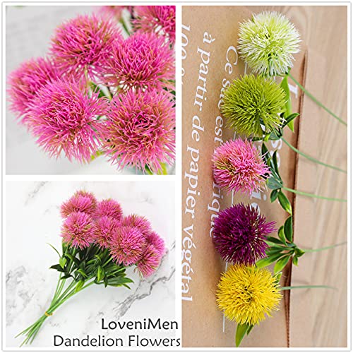 Fake Dandelion Flowers (Pink 10 Pcs) Artificial Plants, Faux Flower Plastic Plant Decor Indoor Outdoor for Outside Outdoor for Home Decoration Wedding Party DIY Filler Décor - color: Dandelions Pink/ 10 Pcs