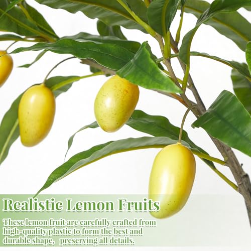 Daifunli 1 Pack Artificial Mango Tree with Realistic Leaves and Natural Trunk Faux Tree with Silk Leaves for Porch Home Office Farmhouse Indoor Outdoor Housewarming Gift - style: Mango