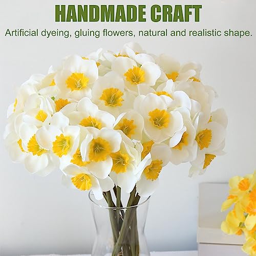 6 Stems Daffodils Artificial Flowers, 15 inch Artificial Daffodils that Look Real, White Faux Daffodil Bouquet, Silk Narcissus Fake Flowers for Home Office Floral Arrangement, Wedding Party Decor