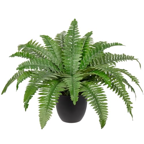 Hollyone 17.7" Fake Fern Potted Plant Small Artificial Boston Ferns in Pot 25 Leaves for Outdoors & Indoor Faux Fern Bush Plant for Patio Garden Farmhouse Windowsill Office Living Room Home Decor - size: Medium
