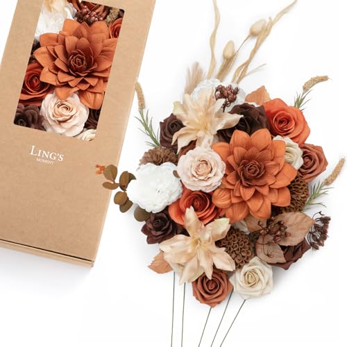 Ling's moment Burnt Orange Boho Deluxe Artificial Flowers and Greenery Combo Box Set, Rust Sepia Dried Fake Flower for DIY Wedding Bridal Bouquet, Centerpieces Decor, Floral Arrangement Decor, etc. - color: Beg-boho & Rust, size: Deluxe