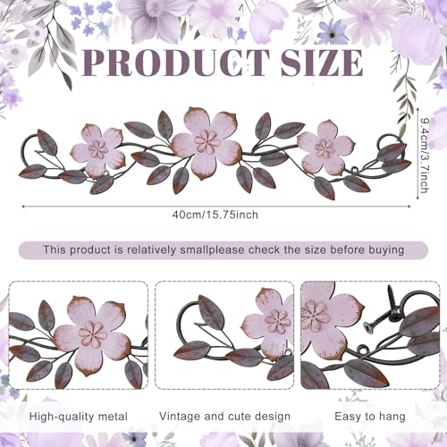 Wesiti Metal Flower Wall Decor Vintage Metal Flower Wrought Iron Scroll Sculpture 15.7''x3.7'' Not 3D, Flat Farmhouse Leaf Wall Decor with Nails for Summer Bedroom Kitchen Indoor Outdoor(Purple) - color: Purple