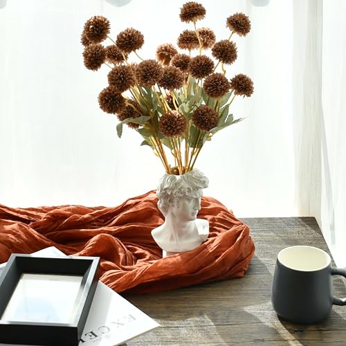 Mandy's 6 Stems Silk Dark Brown Kiku Ball Flowers | Artificial Chrysanthemum Stems for Home Summer Décor Realistic Faux Floral Arrangement Minimalist Elegant Style - color: Dark Brown