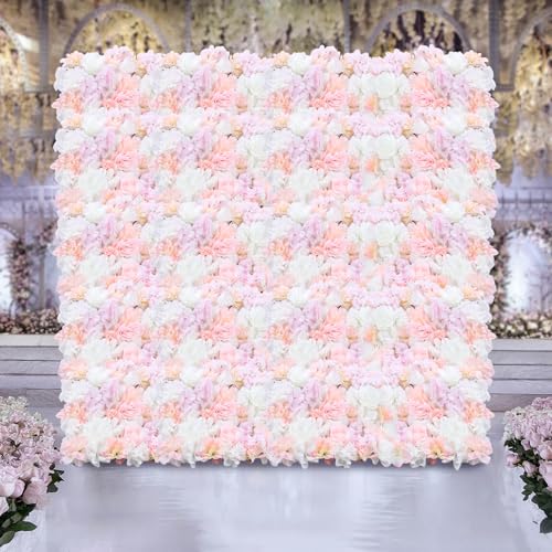 20PCS Artificial Flower Panels, Pink Silk Wedding Flower Panels Banquet Flowers Board, Flower Backdrop Wall for Photo Party Wedding Background Decor - color: 20 Pcs Pink Roses