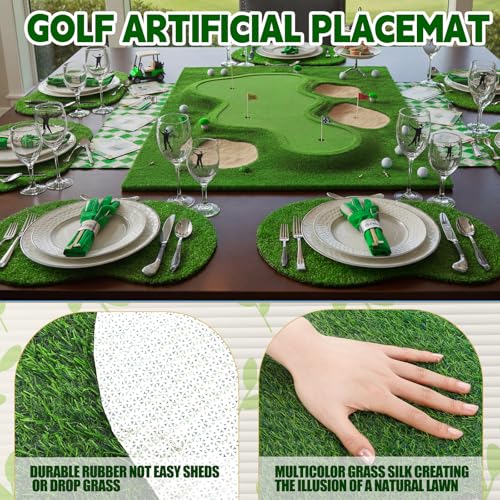 6 Pcs Golf Artificial Grass Mat Placemats for Golf Party Decorations Centerpieces for Table Green Fake Grass Tiles Placemats Birthday Party Decorations for Wedding Baby Shower