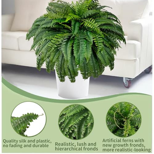 48" Fake Ferns, Ferns Artificial Plants Large, Artificial Boston Fern, Faux Fern for Outdoors Planter Realistic UV Resistant Fake Bush Plants Greenery with 88 Fronds, 1 Pcs