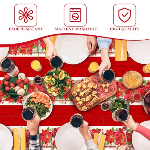 VitalCozy 7 Pcs Poinsettia Placemats Set of 6 Christmas Table Runner and Placemats 72 Inches Christmas Table Runner and Placemat Set Poinsettia Decorations for Home and Kitchen Holiday Indoor Dining - style: Poinsettia